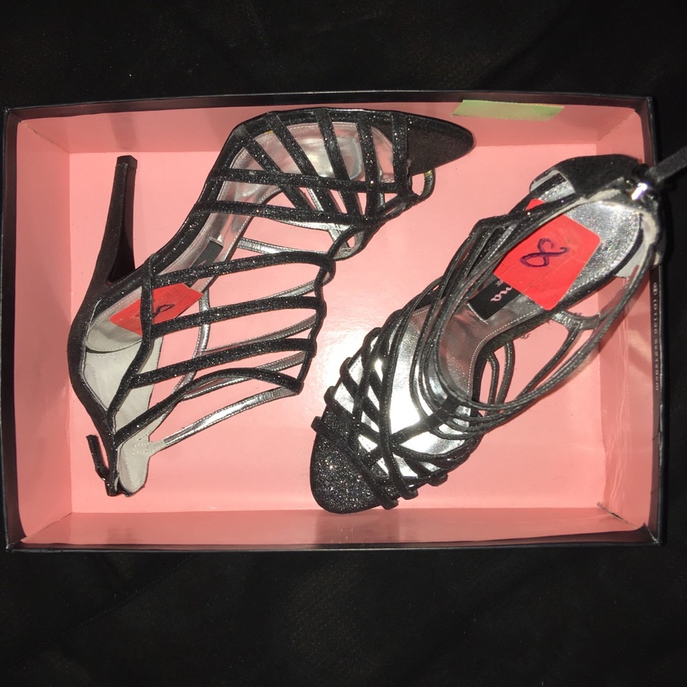 Nina Black Sparkly Open Toe Heel